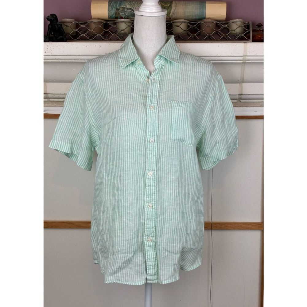 Panama Jack Mint Green Striped Linen Button-Down Shirt unisex